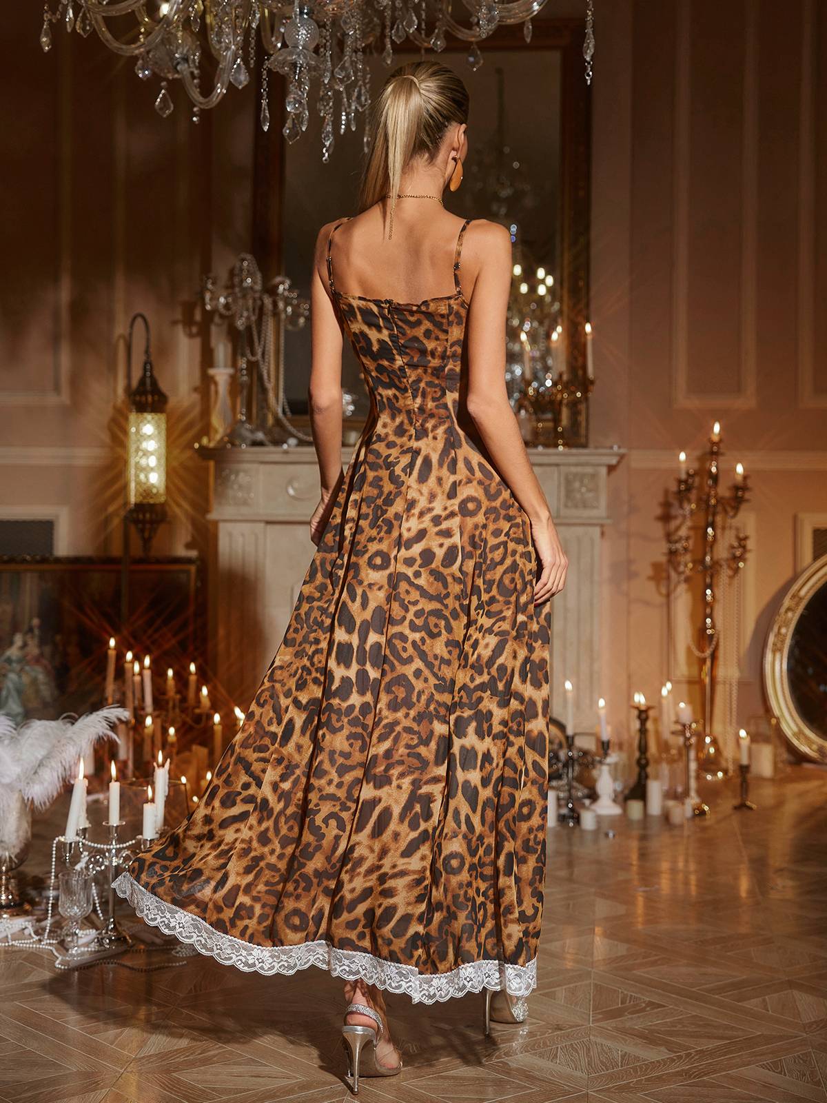 Kiran Leopard Lace Split Maxi Dress