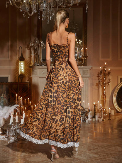 Kiran Leopard Lace Split Maxi Dress