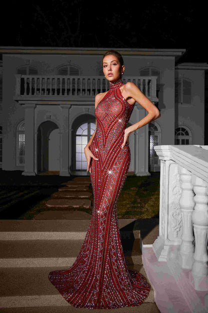 Koa Sleeveless Rhinestone Mesh Maxi Dress
