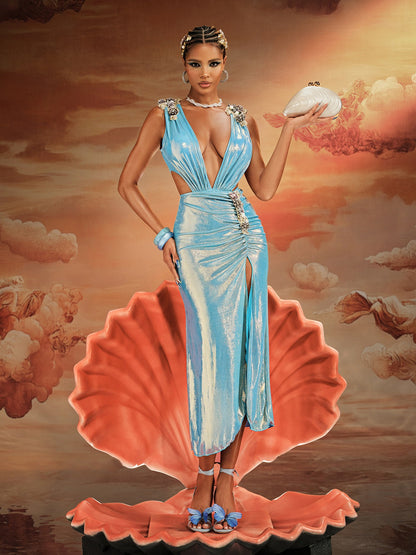 Korbin Cutout Ruched Split Sequin Skirt Set