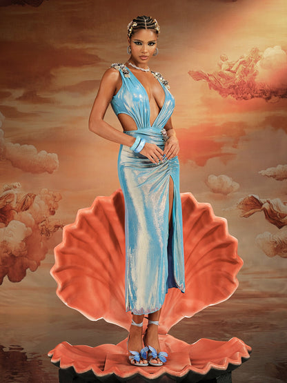 Korbin Cutout Ruched Split Sequin Skirt Set