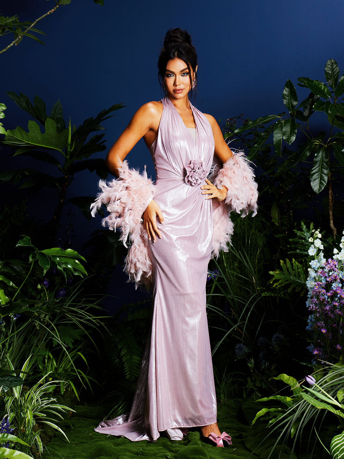 Lahela Halterneck Flower Maxi Dress With Shrug