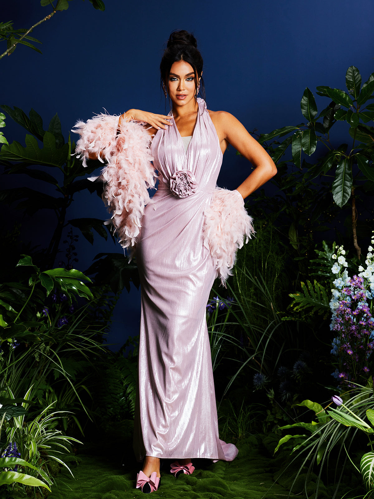 Lahela Halterneck Flower Maxi Dress With Shrug