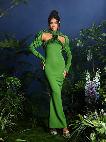 Laina Long Sleeve Cutout Beaded Maxi Dress