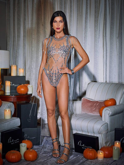 Lamia Cobweb Fringe Sequin Bodysuit