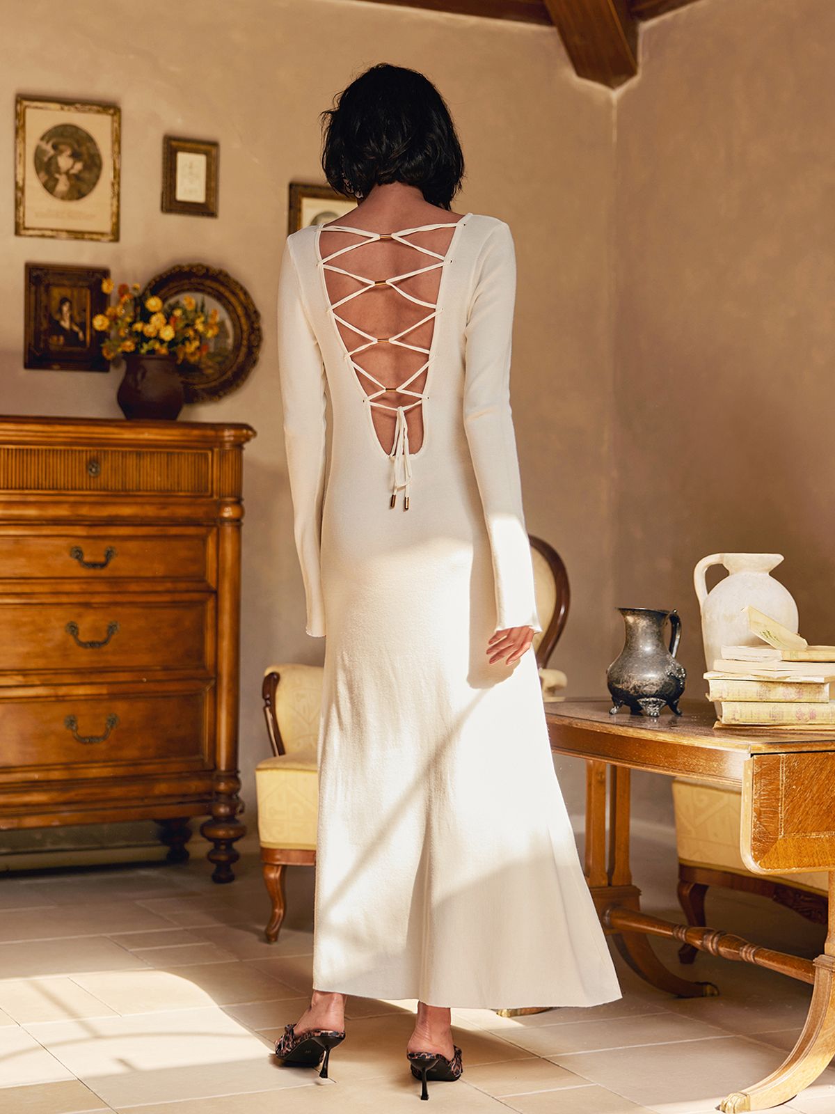 Laurance Backless Lace Up Maxi Dress