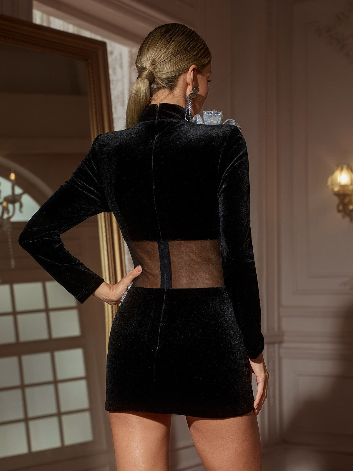 Laythan Long Sleeve Flower Velvet Mini Dress