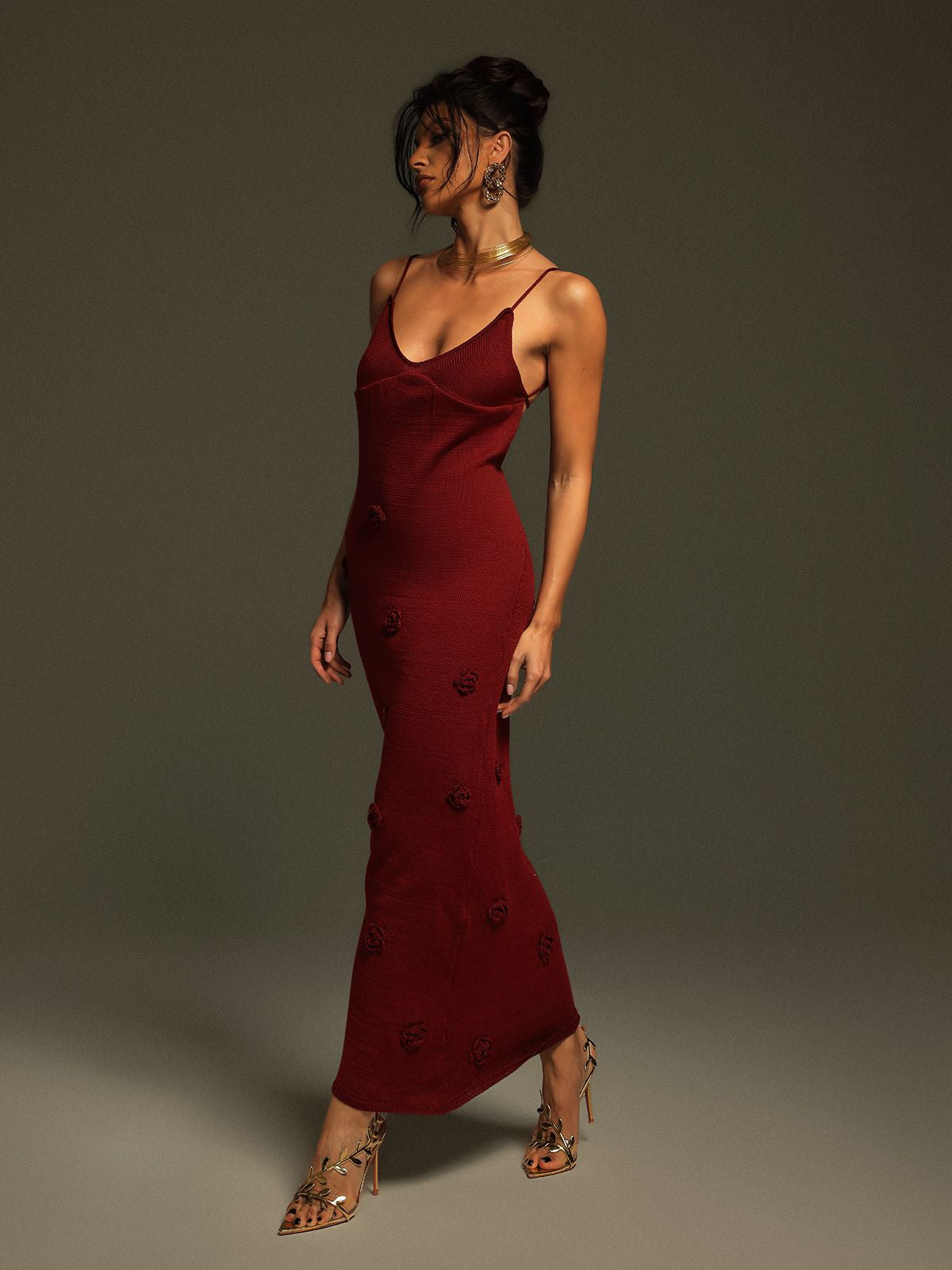 Lekeisha Spaghetti Flower Knitted Maxi Dress