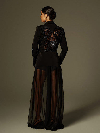 Leonardo Rhinestone Mesh Blazer Set