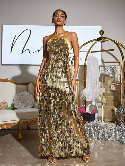 Leosan Bow Sequin Maxi Dress