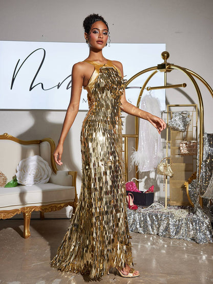 Leosan Bow Sequin Maxi Dress