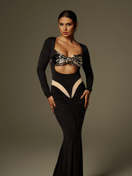 Lianne Bow Twisted Armor Top In Silver