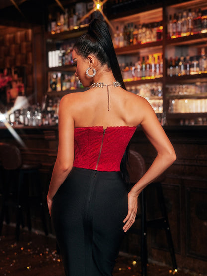 Ligia Strapless Heart Lace Crystal Top