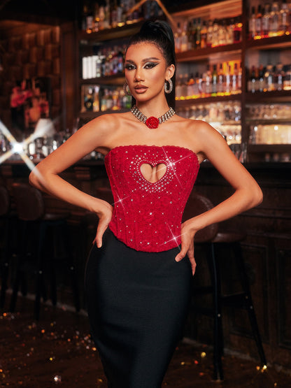 Ligia Strapless Heart Lace Crystal Top