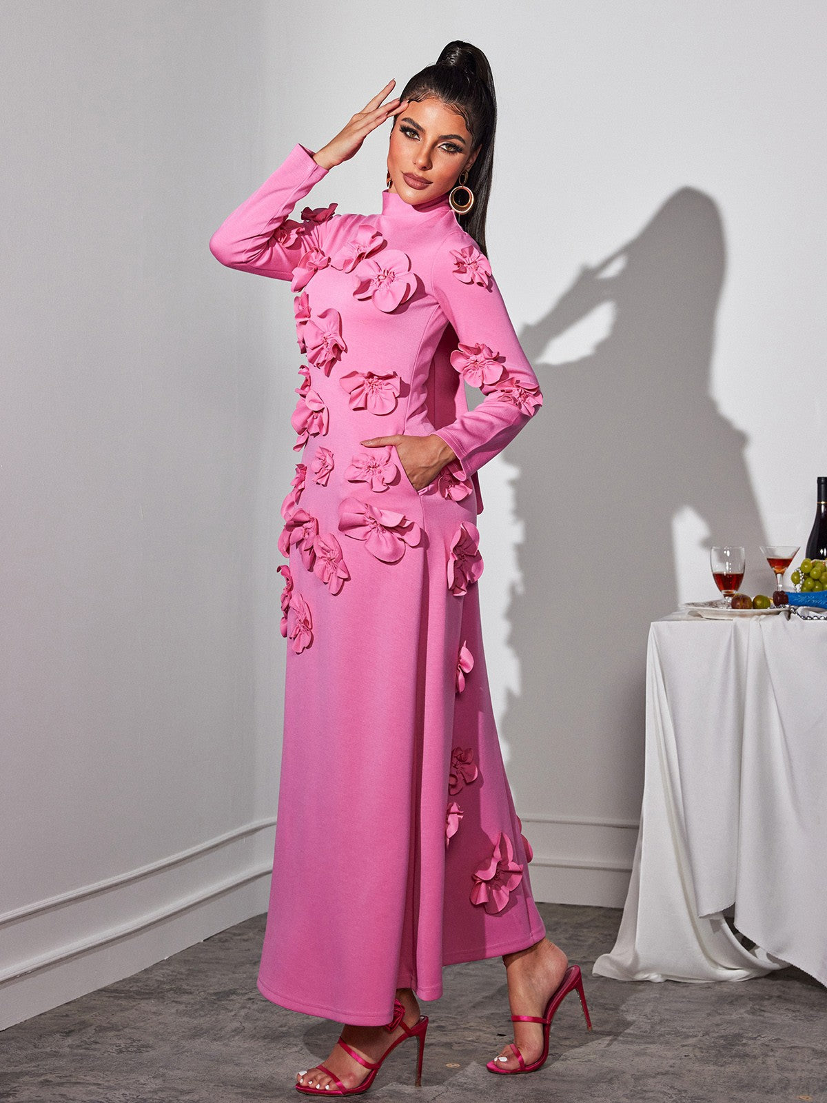 Liluri Long Sleeve Flower Maxi Dress