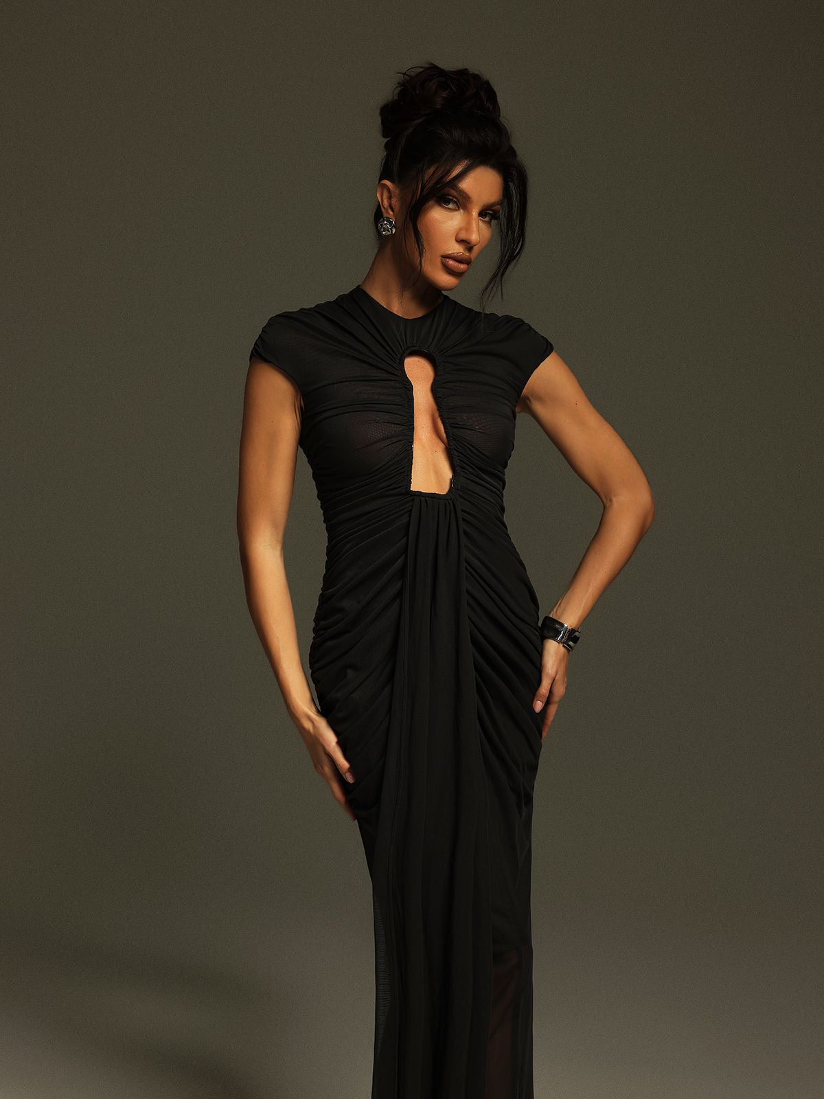 Liserre Ruched Cutout Draped Maxi Dress