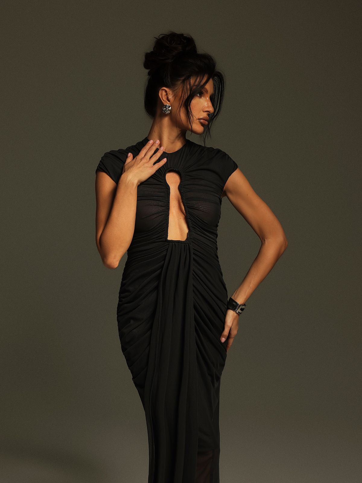 Liserre Ruched Cutout Draped Maxi Dress
