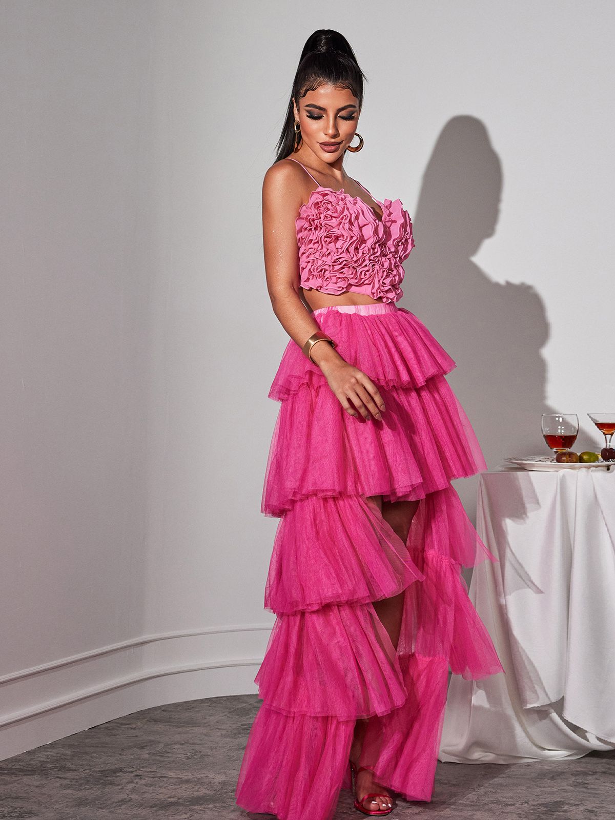 Loryn Tiered Tulle Trimmed Skirt