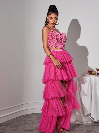 Loryn Tiered Tulle Trimmed Skirt