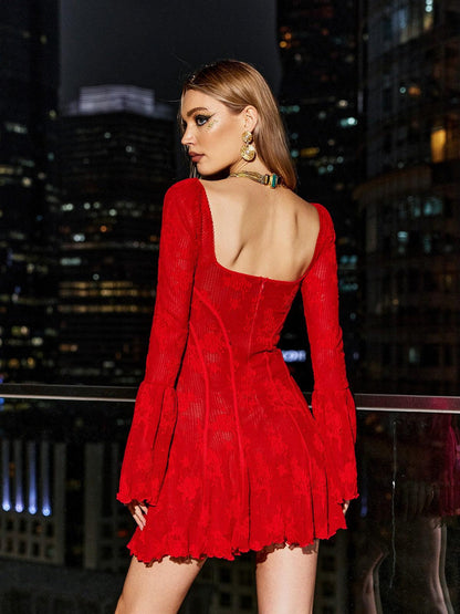 Lowell Square Neck Floral Mini Dress In Red