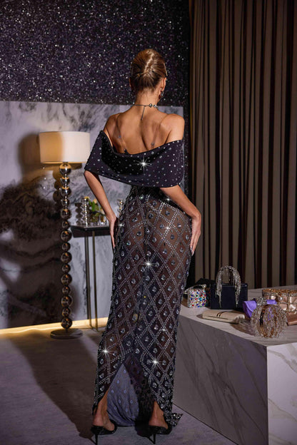 Lucca Rhinestone Mesh Maxi Dress
