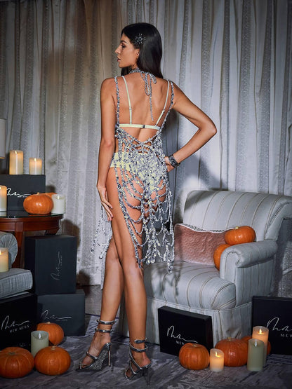 Lycan Spaghetti Cobweb Hollow Dress