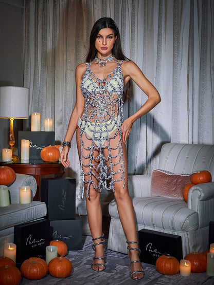 Lycan Spaghetti Cobweb Hollow Dress