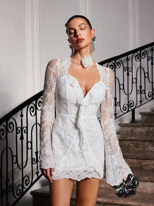 Lytar Flare Sleeve Lace Mini Dress