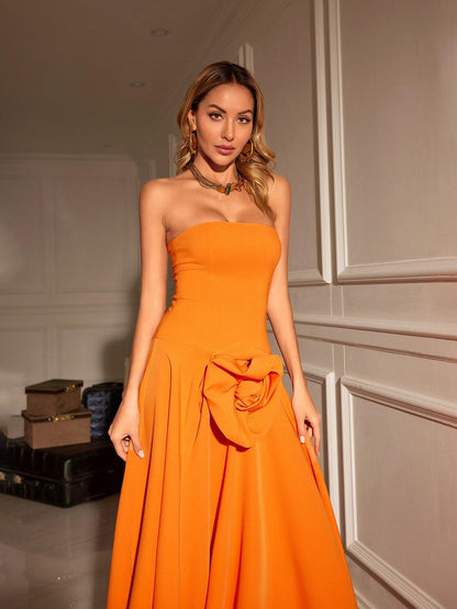 Mariano Strapless Flower Maxi Dress