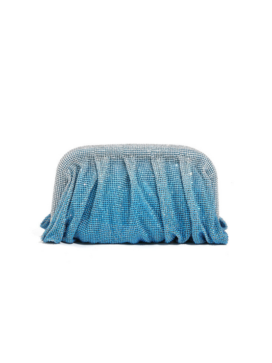 Marigold Ruched Crystal Clutch In Blue