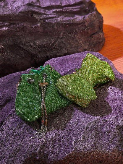 Mattea Crystal Embellished Bucket Bag In Green