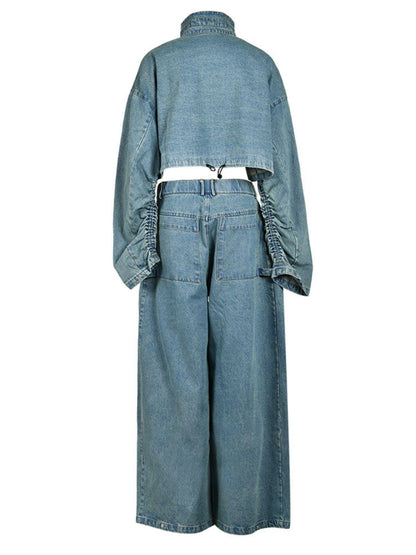 Maudie Pocket Wide Denim Pants Set