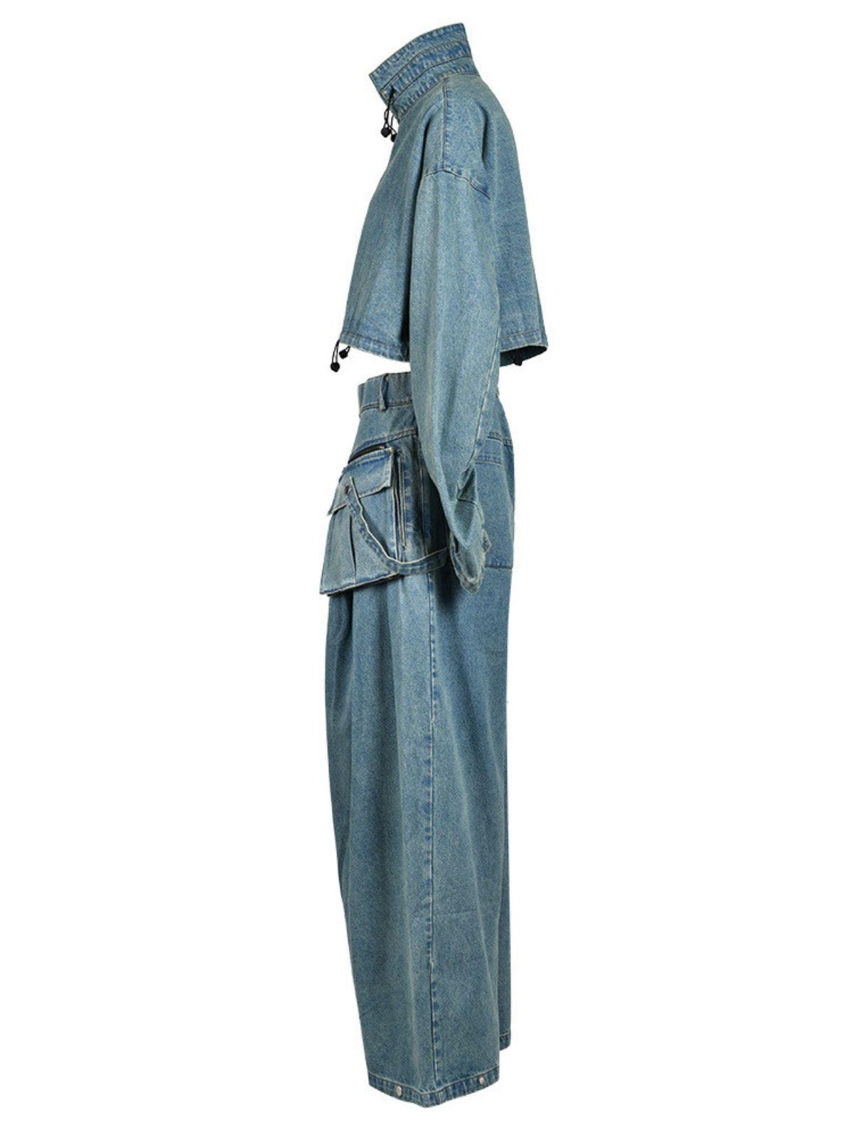 Maudie Pocket Wide Denim Pants Set