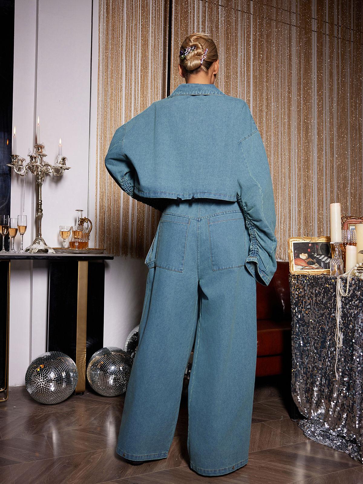 Maudie Pocket Wide Denim Pants Set