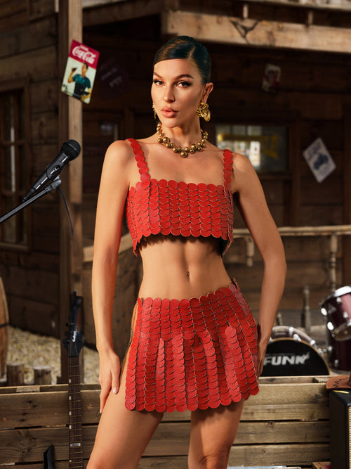 Mckie Leather Circle Chainmail Skirt Set