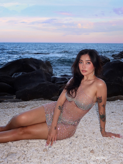 Meghyn One Shoulder Rhinestone Mini Dress