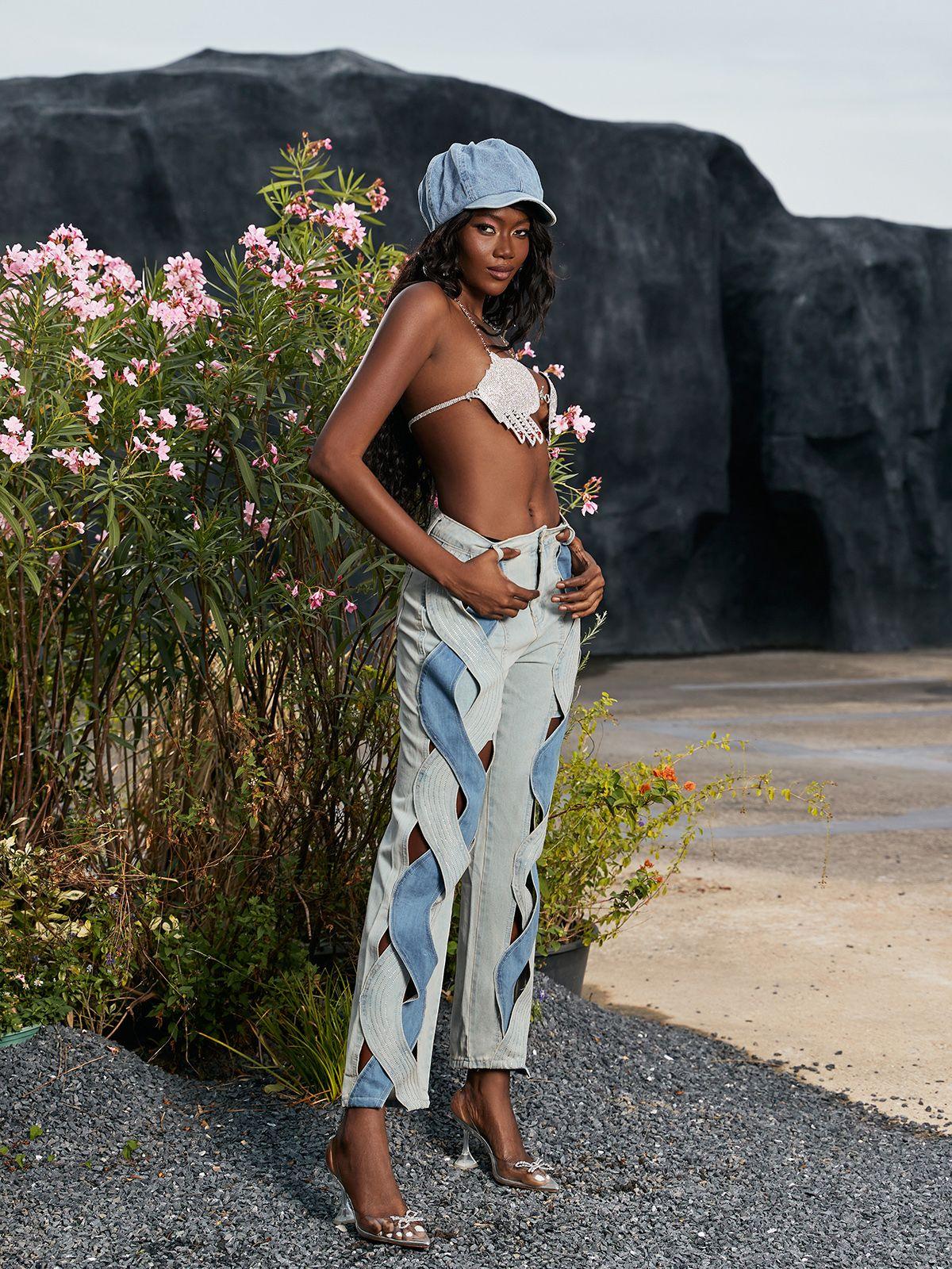 Mehetabel Cutout Denim Pants In Light Blue