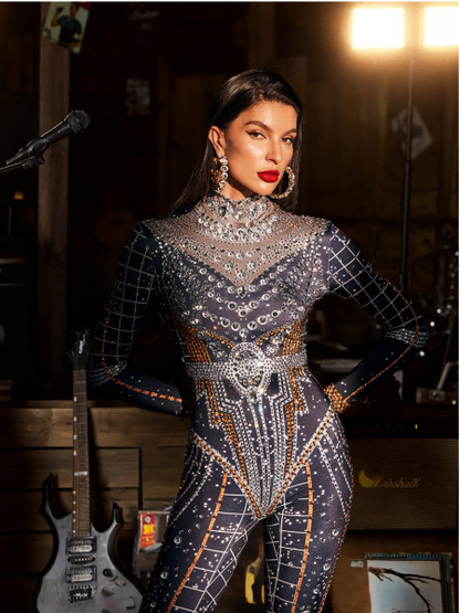 Micaela Printed Rhinestone Jumpsuit