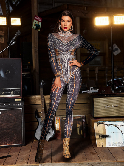 Micaela Printed Rhinestone Jumpsuit