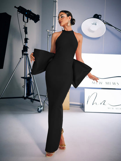 Milada Bow Bandage Split Dress In Black