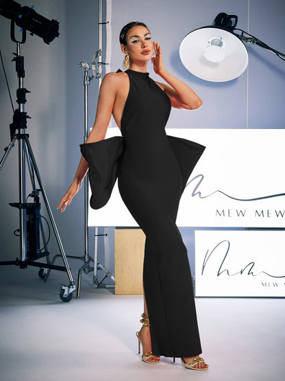 Milada Bow Bandage Split Dress In Black