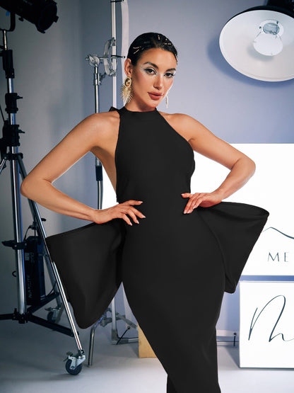 Milada Bow Bandage Split Dress In Black