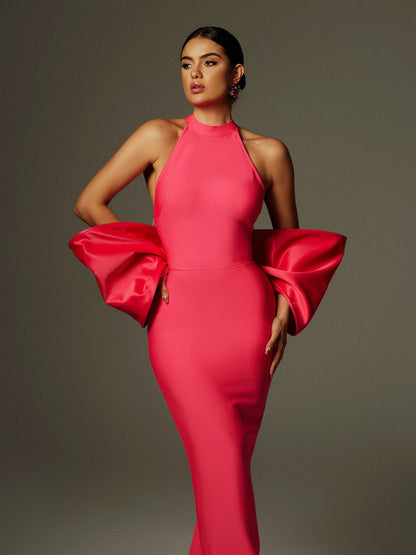 Milada Bow Bandage Split Dress In Pink