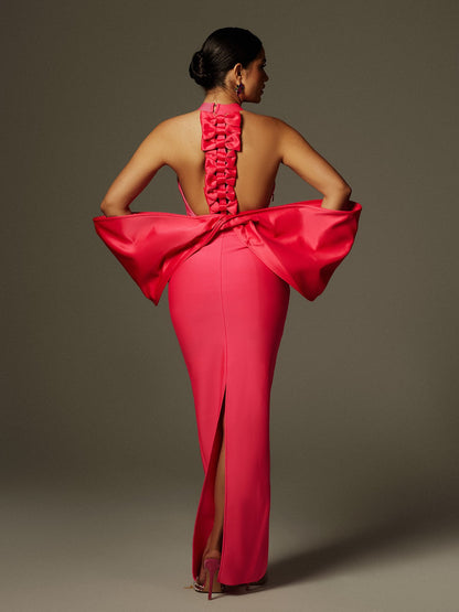 Milada Bow Bandage Split Dress In Pink