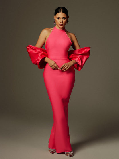 Milada Bow Bandage Split Dress In Pink