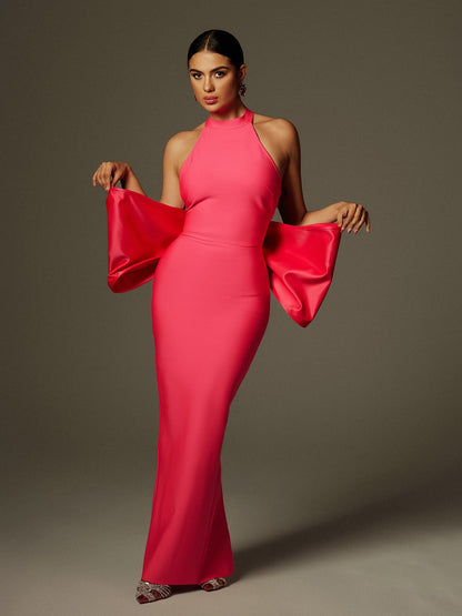 Milada Bow Bandage Split Dress In Pink