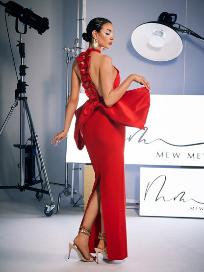 Milada Bow Bandage Split Dress In Red