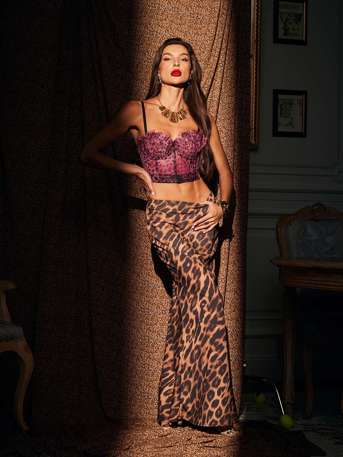 Mitchell Spaghetti Leopard Print Top In Red