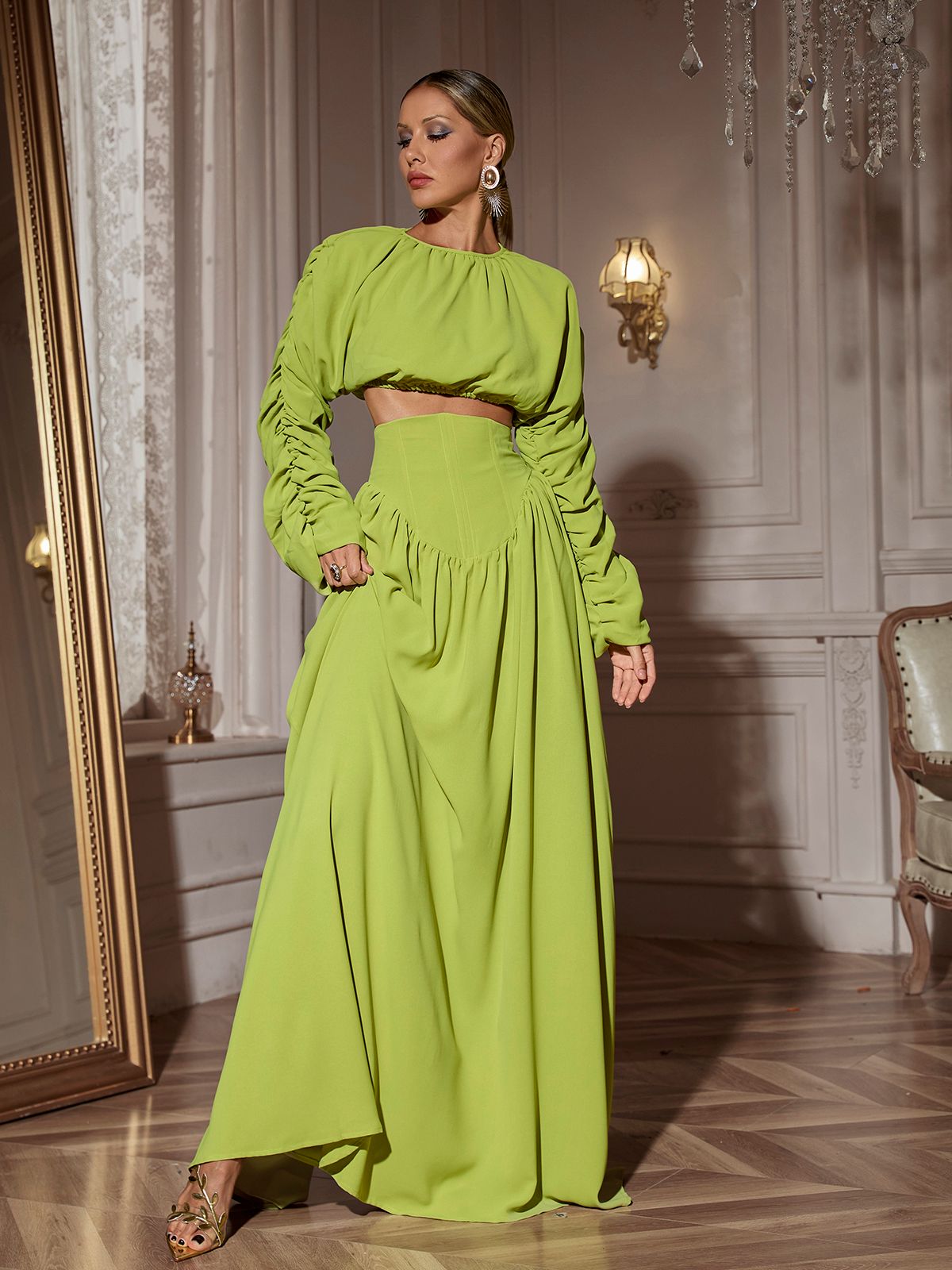 Mokgadi Long Sleeve Ruched Skirt Set