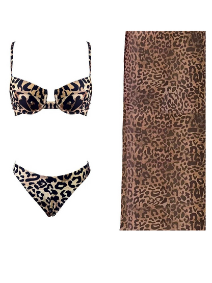 Myxal Spaghetti Leopard Bikini Three Piece Set